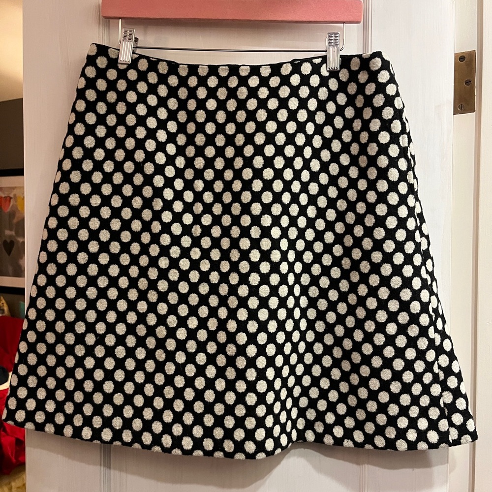 Boden Black and White Polka Dot A-Line Wool Blend Skirt